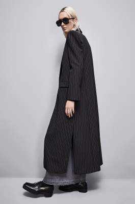 Long pinstripe flannel coat, Black, Patrizia Pepe