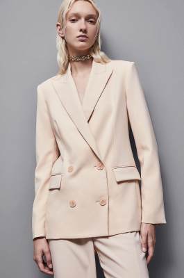 Blazer de doble botonadura de crepé Essential, Beige