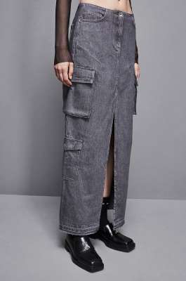Grauer langer Rock aus Denim, Grau, Patrizia Pepe