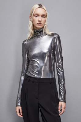 Laminated jersey turtleneck, Silver, Patrizia Pepe