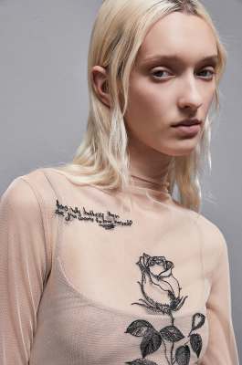 Shirt with tulle embroidery, Beige, Patrizia Pepe
