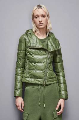 Nylon down proof hooded down jacket, Green, Patrizia Pepe