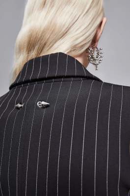 Long pinstripe flannel coat, Black, Patrizia Pepe