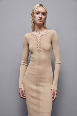 Essential lurex ribbed dress, Beige, Patrizia Pepe