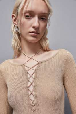 Essential lurex ribbed dress, Beige, Patrizia Pepe