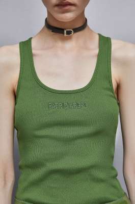 Ribbed cotton top, Green, Patrizia Pepe