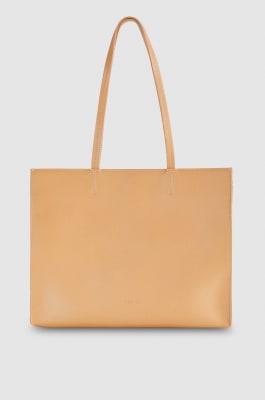 Hammered leather shopping bag, Beige, Patrizia Pepe