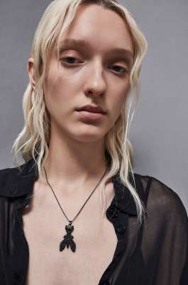 Brass and glass necklace with rhinestones, Black, Patrizia Pepe