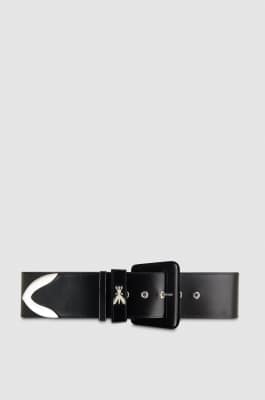 High-waisted leather belt with end tip, Black, Patrizia Pepe