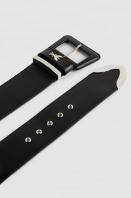 High-waisted leather belt with end tip, Black, Patrizia Pepe