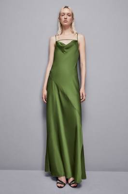 Long viscose satin mermaid dress, Green, Patrizia Pepe