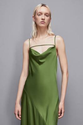 Long viscose satin mermaid dress, Green, Patrizia Pepe