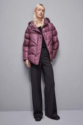 Plumífero oversize de nailon brillante, Rojo