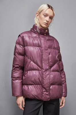 Plumífero oversize de nailon brillante, Rojo