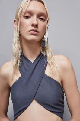 Wickeltop aus Wolle Essential, Grau, Patrizia Pepe