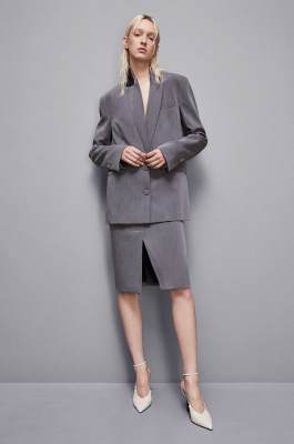 Rock mit Schlitz aus Viskose Essential, Grau, Patrizia Pepe