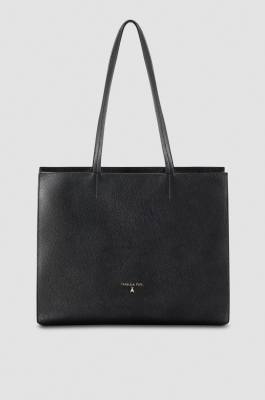 Leather shopping bag with zipper, Black, Patrizia Pepe