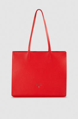 Leather shopping bag with zipper, Red, Patrizia Pepe