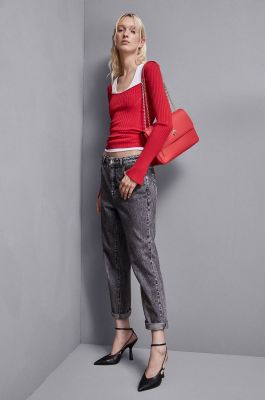 Fly leather shoulder bag with chain, Red, Patrizia Pepe