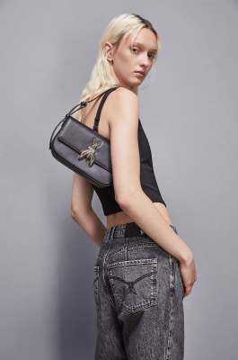 Leather bag with shoulder strap, Black, Patrizia Pepe