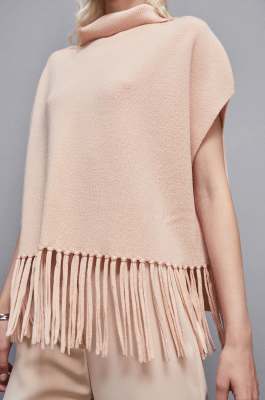 Organic wool fringed poncho, Beige, Patrizia Pepe