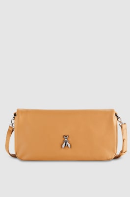 Leather shoulder bag with zipper, Brown, Patrizia Pepe
