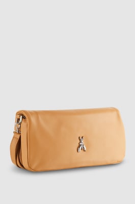 Leather shoulder bag with zipper, Brown, Patrizia Pepe