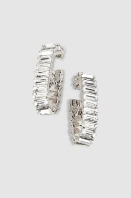 Open hoop earrings with rhinestones, Silver, Patrizia Pepe