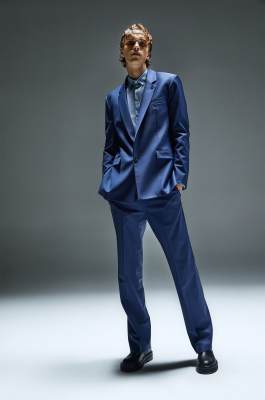 Straight-fit cool wool pants, Blue, Patrizia Pepe