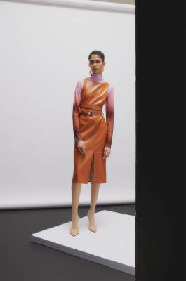 Midi dress in coated fabric, Brown, Patrizia Pepe