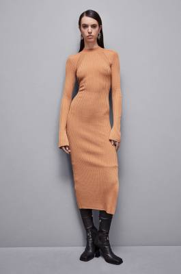 Ribbed viscose blend dress, Brown, Patrizia Pepe