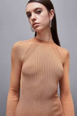Ribbed viscose blend dress, Brown, Patrizia Pepe