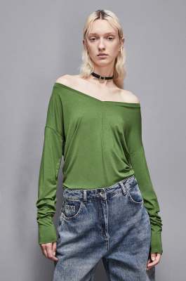Essential viscose long-sleeved sweater, Green, Patrizia Pepe