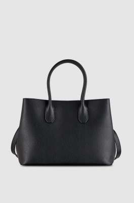 Fly leather shopping bag with shoulder strap, Black, Patrizia Pepe