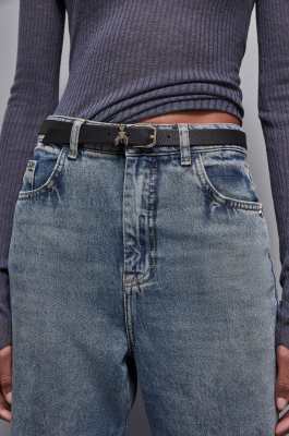 Ceinture en cuir martelé, taille basse, Noir, Patrizia Pepe