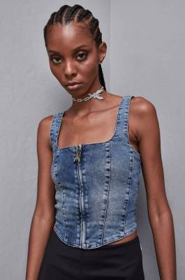Top aus Stretch-Denim, Hellblau, Patrizia Pepe