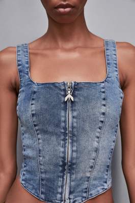 Top aus Stretch-Denim, Hellblau, Patrizia Pepe
