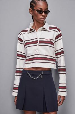 Cropped polo shirt with long sleeves, Brown, Patrizia Pepe