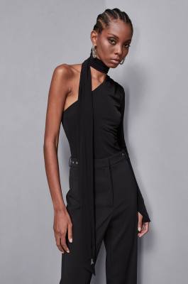 Asymmetric one shoulder top, Black, Patrizia Pepe