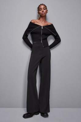 Essential viscose blend ribbed knitting sweater, Black, Patrizia Pepe