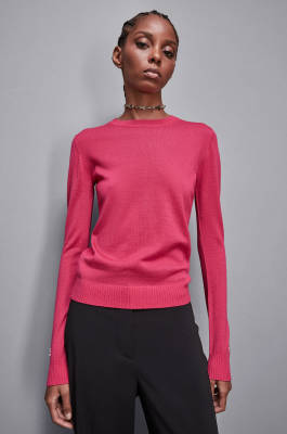 Wool sweater with round neckline, Pink, Patrizia Pepe