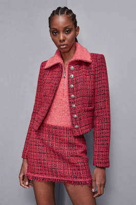 Tweed crew neck jacket, Red, Patrizia Pepe