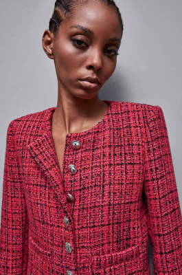 Tweed crew neck jacket, Red, Patrizia Pepe