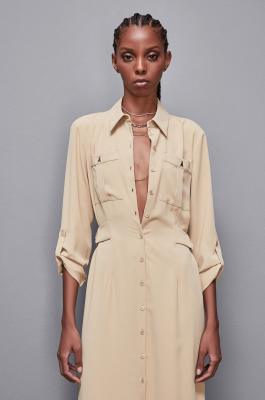 Long-sleeved chemisier dress, Beige, Patrizia Pepe