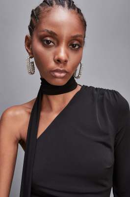 Asymmetric one shoulder top, Black, Patrizia Pepe