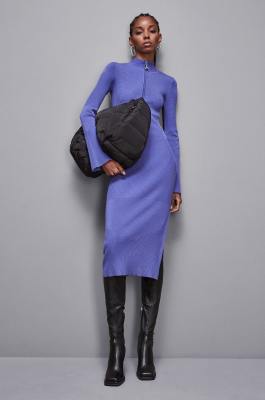 Ribbed wool midi dress, Blue, Patrizia Pepe