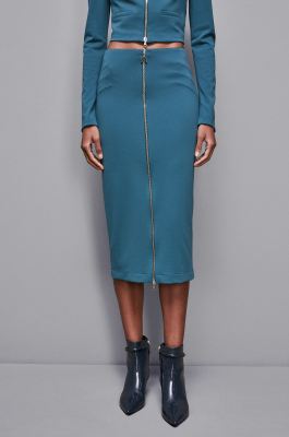Skinny-Rock mit Reißverschluss aus Stoff, Blau, Patrizia Pepe