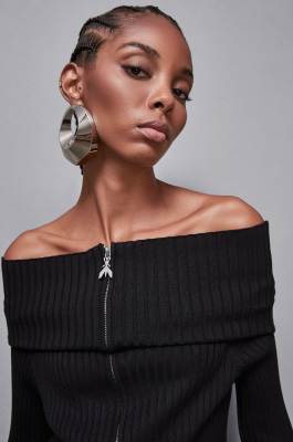 Essential viscose blend ribbed knitting sweater, Black, Patrizia Pepe