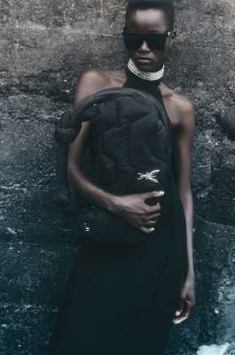 Nylon shoulder bag with zipper, Black, Patrizia Pepe