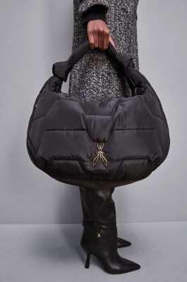 Nylon shoulder bag with zipper, Black, Patrizia Pepe
